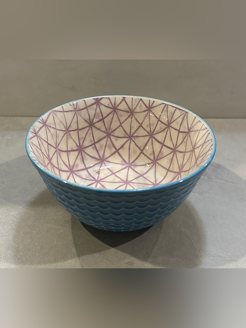 Signature Housewares Stoneware - Sky Blue W/ Purple Bowl 6” EUC